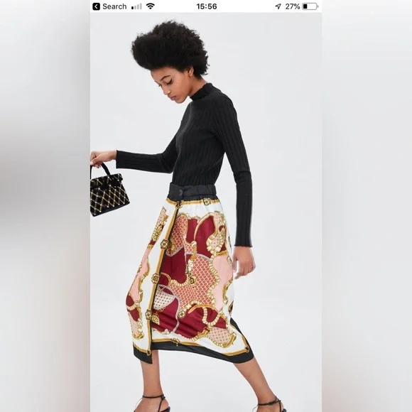 Zara Chain Print Pleated Midi Wrap Skirt, Size L-XL - Picture 2 of 14